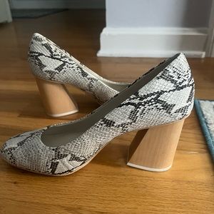 Vince Camuto Snakeskin Pumps with Wood Block Heel